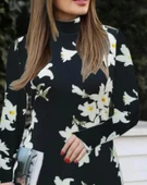 Kadın Balıkçı Yaka Uzun Kollu çiçek Desenli Krep Elbise thumbnail 2