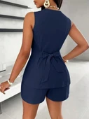 Kadın Sıfır Kollu önden Düğmeli Ithal Krep Ceket Ve Short Ikili Takım thumbnail 3