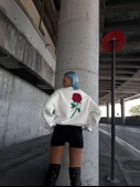 Oversize Üç İplik Bisiklet Yaka Baskılı SweatShirt - Beyaz - 3