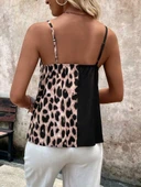 Kadın Ip Askılı V Yakalı Leopar Desenli Viskon Bluz thumbnail 4