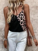 Kadın Ip Askılı V Yakalı Leopar Desenli Viskon Bluz thumbnail 2