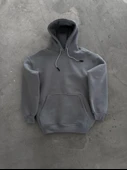 Kapşonlu Üç İplik Penye Basic SweatShirt - Boyalı Gri - 2