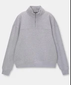 Oversize Yarım Farmuarlı Yakalı Basic SweatShirt - Gri - 1