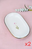 Tabak Evi Porselen Natura Çuha Altın Yaldızlı Oval Kayık Tabak 13,50x8,50x2,50cm 2 Lİ - 2
