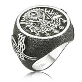 Gümüş Osmanlı Devlet Armalı Erkek Yüzük - 1