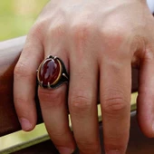 Gümüş Akik Taşlı Kartal Pençesi Erkek Yüzük thumbnail 2