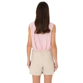 Kadın Pembe Çizgili Kısa Kollu Gömlek thumbnail 12