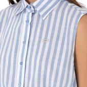 Kadın Pembe Çizgili Kısa Kollu Gömlek thumbnail 8