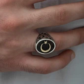 Gümüş Yanları Desenli Ay Yıldız Erkek Yüzük thumbnail 4