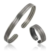 Supertrend Gümüş Çizgi Desenli Bileklik Ve Yüzük Set - 1