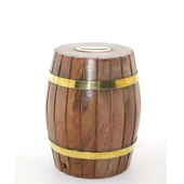 Pirinç Ahşap Fıçı Kumbara 12.5 Cm (Esk-WB535) - 2