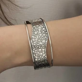 Gümüş Eskitme Desenli Bayan Bilezik - 4