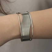 Gümüş Eskitme Desenli Bayan Bilezik - 4