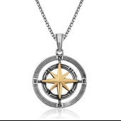 925 Ayar Gümüş Pusula Unisex Kolye T4650 thumbnail 1