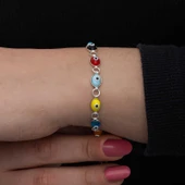 925 Ayar Gümüş Renkli Nazar Mineli Kadın Bileklik T8562 thumbnail 5