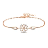 925 Ayar Gümüş Rose Baget Taşlı Kar Tanesi Bileklik T5242 thumbnail 1
