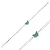925 Ayar Gümüş Yeşil Kelebek Bileklik BR0460315 - 1