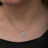 925 Ayar Gümüş Baget Taşlı Kalp Kadın Kolye T8661 thumbnail 5