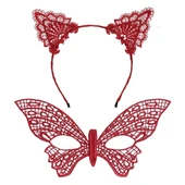 CEYLAN ADAM  Gösterişli Kırmızı Dantel Maske ve Taç Seti 7 No – Masquerade ve Davetler için thumbnail 1