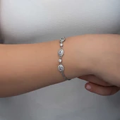 925 Ayar Gümüş Oval Taşlı Kadın Bileklik T8357 thumbnail 5