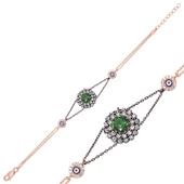 925 Ayar Gümüş Rose Yeşil Taşlı Otantik Bileklik BR0460467 - 2