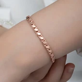 925 Ayar Gümüş Rose Pullu Zincir Kadın Bileklik T8277 thumbnail 4