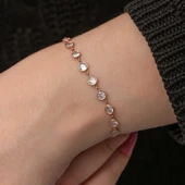 925 Ayar Gümüş Rose Beyaz Taşlı Kadın Bileklik T8730 - 3
