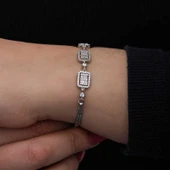 925 Ayar ​Gümüş Baget Taşlı Kadın Bileklik T8569 thumbnail 5