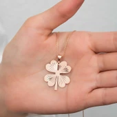 925 Ayar Gümüş Dört Yaprak Rose Yonca Kadın Gümüş Kolye T5549 thumbnail 5