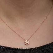 925 Ayar Gümüş Rose Minimal Kar Tanesi Kadın Kolye T8657 thumbnail 4