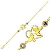 925 Ayar Gümüş Gold Kalpli Güvercin Bileklik BR0460175 - 2