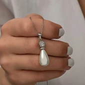 925 Ayar Gümüş Damla İnci Kadın Kolye T8617 thumbnail 2