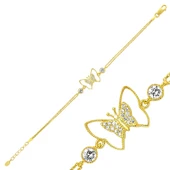 925 Ayar Gümüş Gold Kelebek Bileklik BR0460172 - 2