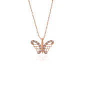 925 Ayar Gümüş Rose Kelebek Kadın Gümüş Kolye T7377 thumbnail 2