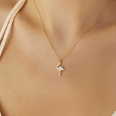925 Ayar Gümüş Gold Flamingo Kadın Kolye T7789 thumbnail 2