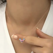 925 Ayar Gümüş Rose Minimal Kelebek Kadın Gümüş Kolye T5959 thumbnail 5