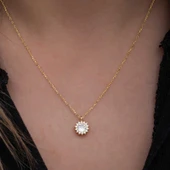 925 Ayar Gümüş Gold Minimal Yuvarlak Anturaj Kadın Kolye T8572 thumbnail 5