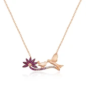 925 Ayar ​Gümüş Rose Anne Ve Yavru Kuş Kadın Gümüş Kolye T4287 thumbnail 1