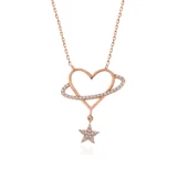 925 Ayar Gümüş Rose Kalp Yıldız Kadın Kolye T7350 thumbnail 2