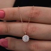 925 Ayar Gümüş Rose Minimal Yuvarlak Anturaj Kadın Kolye T8571 thumbnail 3
