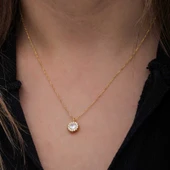 925 Ayar Gümüş Gold Minimal Yuvarlak Anturaj Kadın Kolye T8572 thumbnail 4