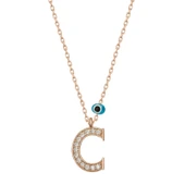 925 Ayar Gümüş Nazar Rose C Harfi Kadın Gümüş Kolye T6869 thumbnail 1