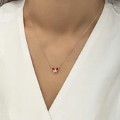925 Ayar Gümüş Rose Minimal Kelebek Kadın Gümüş Kolye T5954 thumbnail 2