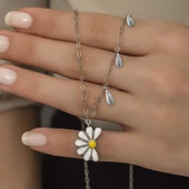 925 Ayar Gümüş Papatya Seviyor Sevmiyor Bayan Gümüş Kolye T5978 thumbnail 5