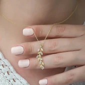 925 Ayar Gümüş Gold Sarmaşık Kadın Gümüş Kolye T4877 thumbnail 3