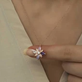 925 Ayar Gümüş Mix Taşlı Umut Çiçeği Gümüş Kolye T6020 thumbnail 5