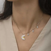 925 Ayar Gümüş Papatya Seviyor Sevmiyor Bayan Gümüş Kolye T5978 thumbnail 1