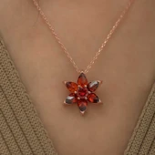 925 Ayar Gümüş Kırmızı Çiçek Kadın Gümüş Kolye T5158 thumbnail 2