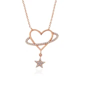 925 Ayar Gümüş Rose Kalp Yıldız Kadın Kolye T7350 thumbnail 3