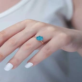 Supertrend ​gümüş Rose Mavi Lotus Çiçeği Yüzük - 2